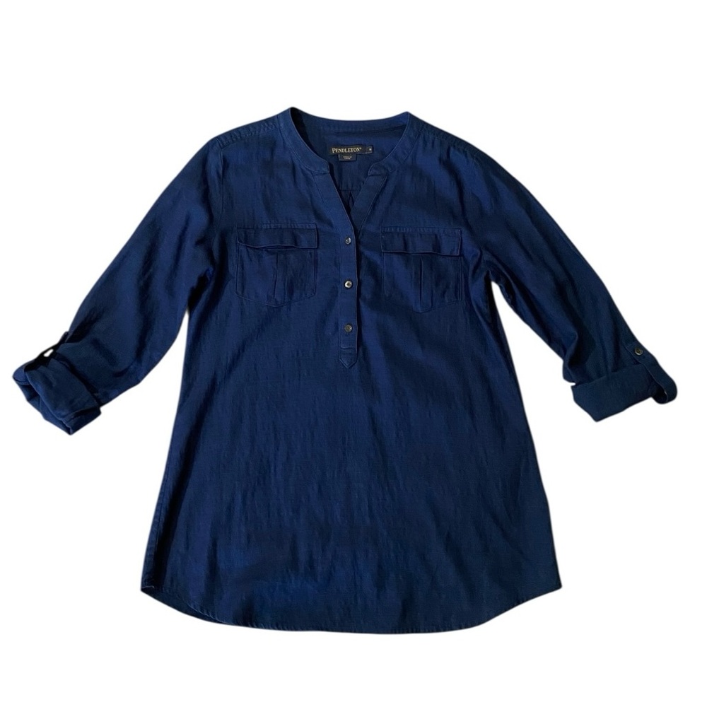 Pendleton Navy Utility Blouse S Roll Tab Sleeve Button Up Coastal Preppy - Picture 4 of 8